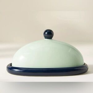 Anthropologie Rika Butter Dish mint green Handpainted stoneware